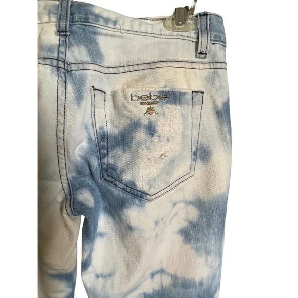 Bebe Womens Tie Dye distressed Skinny Jeans Classic Fit Low Rise Size 26 Blue - Picture 5 of 7